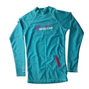 MADCAP Swim Shirt Rash Guard.  Blue. Mock Neck. Long Sleeve.  Zippered Pocket.